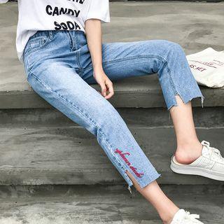 Embroidered Straight-cut Cropped Jeans