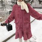 Faux Fur Buttoned Coat Rose Pink - One Size