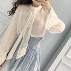Embroidered Long-sleeve Top / High Waist A-line Skirt