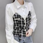 Inset Tweed Camisole Long Sleeve Shirt