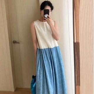 Round Neck Color Block Cut Out Oversized Sleeveless Dress