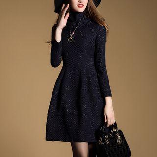 Turtleneck Long-sleeve A-line Knit Dress