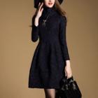 Turtleneck Long-sleeve A-line Knit Dress