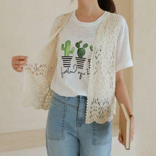 Sleeveless Open-front Crochet Cardigan