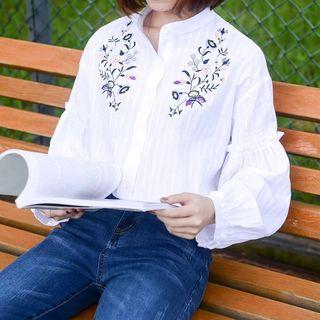 Embroidered Lantern-sleeve Shirt