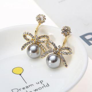 Rhinestone Faux Pearl Bow Drop Earring