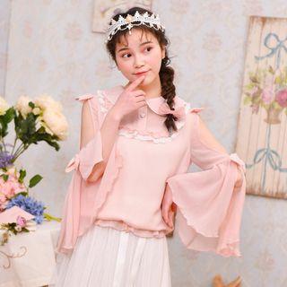 Bow Cold Shoulder Chiffon Blouse