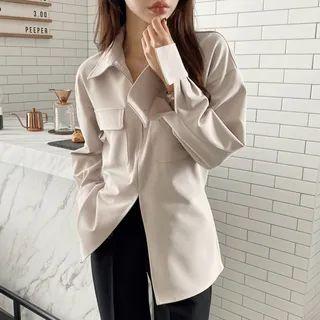 Tie-back Zip-up Shirt