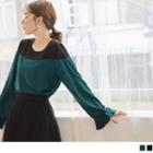 Bell Sleeve Dotted Panel Chiffon Top