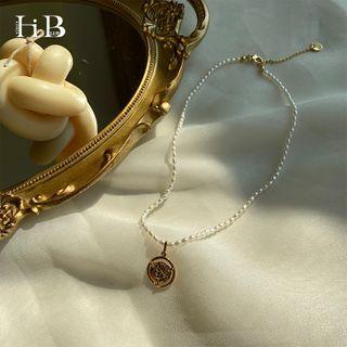 Alloy Pendant Faux Pearl Necklace Gold - One Size