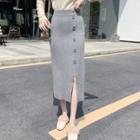 Plain Slit Knit Midi Straight-fit Skirt