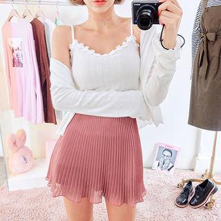 Set: Open-front Cardigan + Floral Pattern Camisole Top