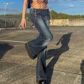 Low-waist Washed Boot-cut Jeans