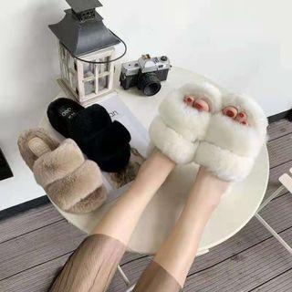 Fluffy Wedge Slide Sandals