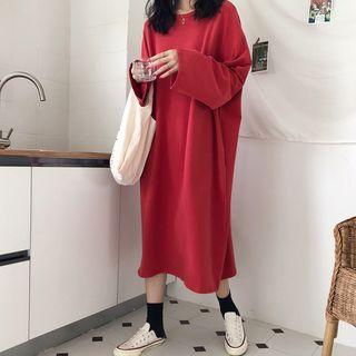 Embroidered Long-sleeve Midi T-shirt Dress