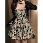 Strapless Floral A-line Dress / Cardigan