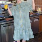 Ruffle Trim Collar Gingham Short-sleeve A-line Dress