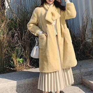 Furry Double Breasted Coat With Scarf