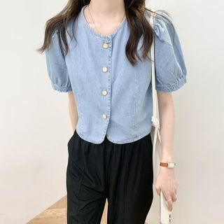 Crewneck Denim Cropped Blouse