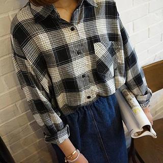 Plaid Dip Back Shirt Black & White - One Size