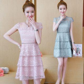 Cap-sleeve Tiered Lace Dress