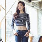 Striped Long Sleeve Cropped Top