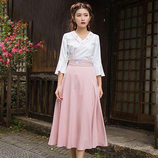 Set: Embroidery Asymmetric Top + Midi Skirt