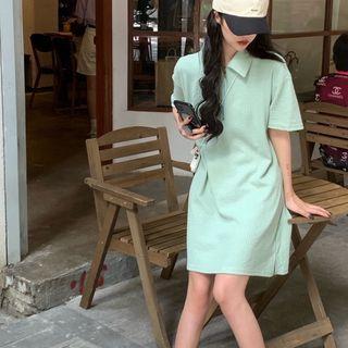 Elbow-sleeve Zip Polo Shirt Green - One Size