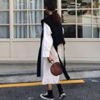 Side-slit Long-sleeve Midi Dress / Side Lace-up Knit Vest