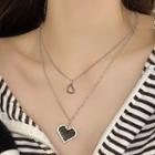 Pixelated Heart Pendant Layered Necklace Silver - One Size