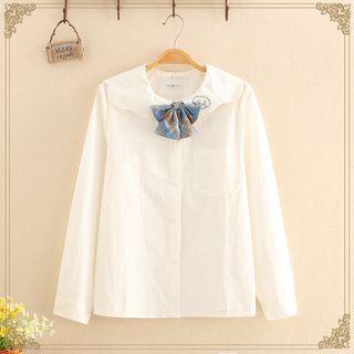 Dog Embroidered Collar Bow-tie Long-sleeve Shirt White - One Size