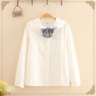 Dog Embroidered Collar Bow-tie Long-sleeve Shirt White - One Size