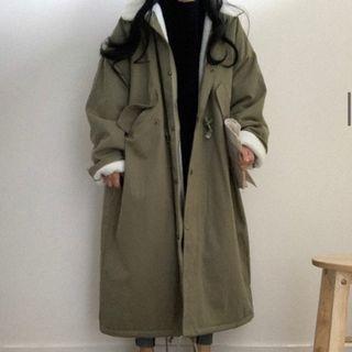 Fleece-lined Button-up Long Coat