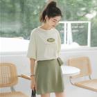 Set: Short-sleeve Print T-shirt + Skirt
