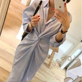 Twisted Striped Midi Shirtdress Blue - One Size