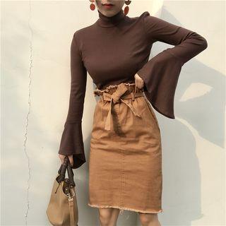Plain High Waist Straight Fit Skirt