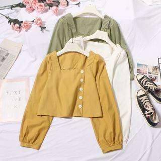 Square Neck Puff Sleeve Button Top