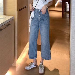 Single-breasted High-waist Cropped Jeans