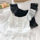 Lace Panel Sleeveless Lace Up Top