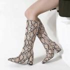 Snake Print Block-heel Tall Boots