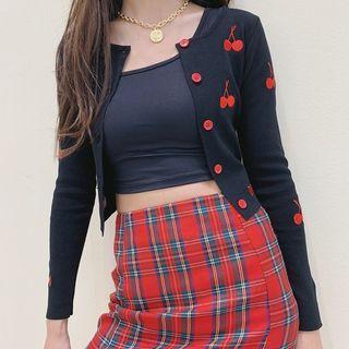 Cherry Black Cardigan Sweater Black - One Size