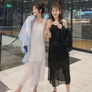 Spaghetti-strap Fringe Midi Chiffon Dress