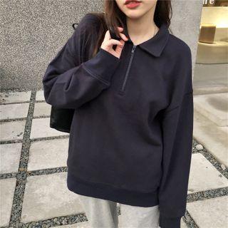 Long-sleeve Plain Zip Sweatshirt