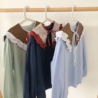 Color Block Lace Trim Blouse