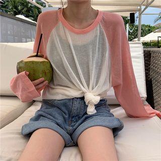 Raglan-sleeve Sheer Knit Top