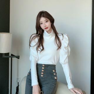 Puff-sleeve Turtleneck Blouse