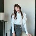 Puff-sleeve Turtleneck Blouse