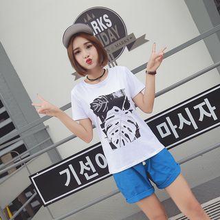 Leaf Print Short-sleeve T-shirt