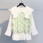 Long-sleeve Blouse / Fringed Knit Vest / Set