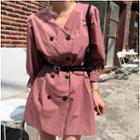 V-neck Double-breasted Mini Dress With Belt